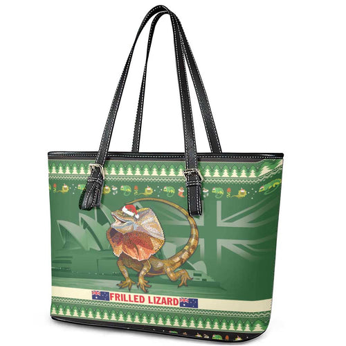 Aussie Frilled Lizard Leather Tote Bag Merry Christmas