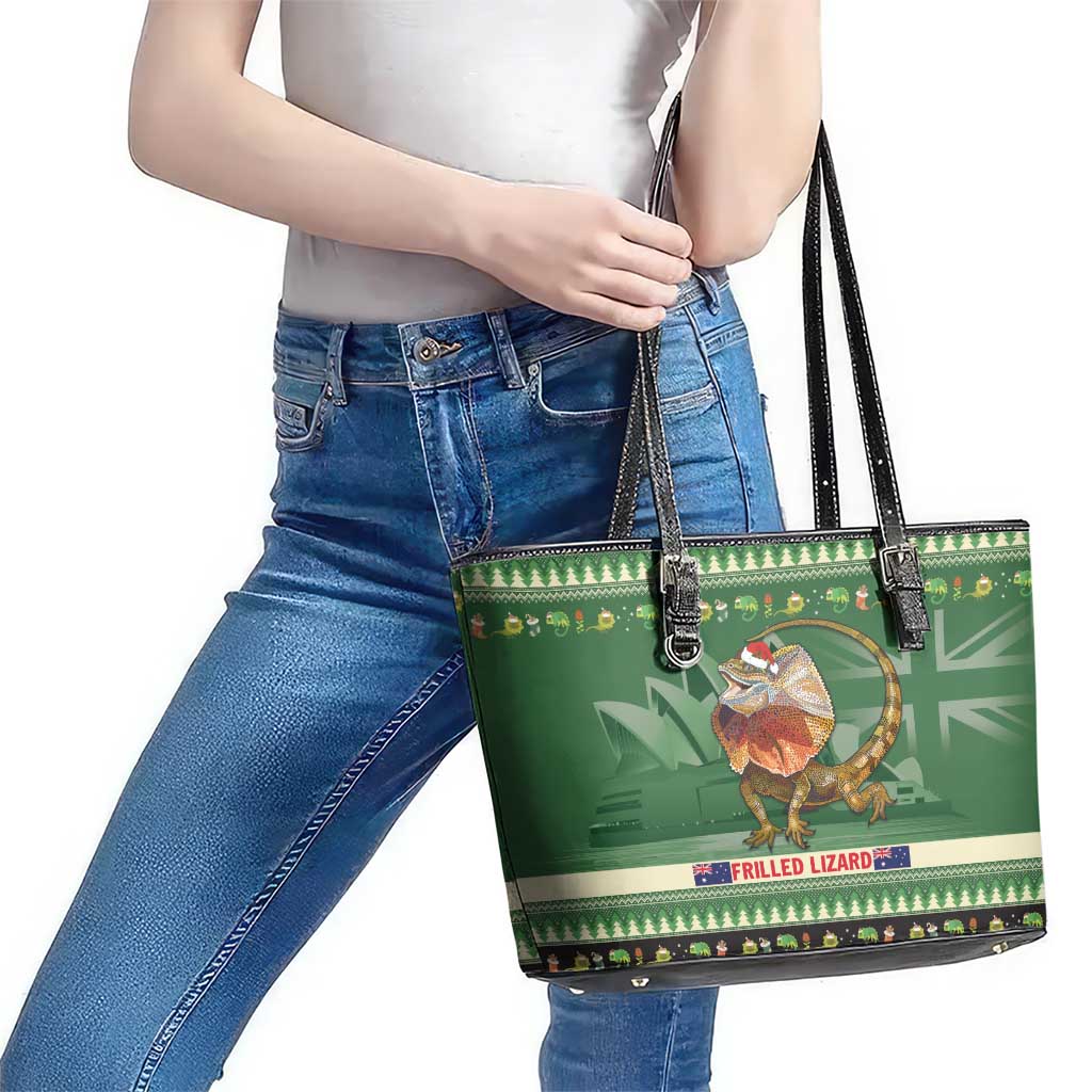 Aussie Frilled Lizard Leather Tote Bag Merry Christmas