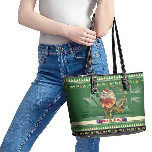 Aussie Frilled Lizard Leather Tote Bag Merry Christmas