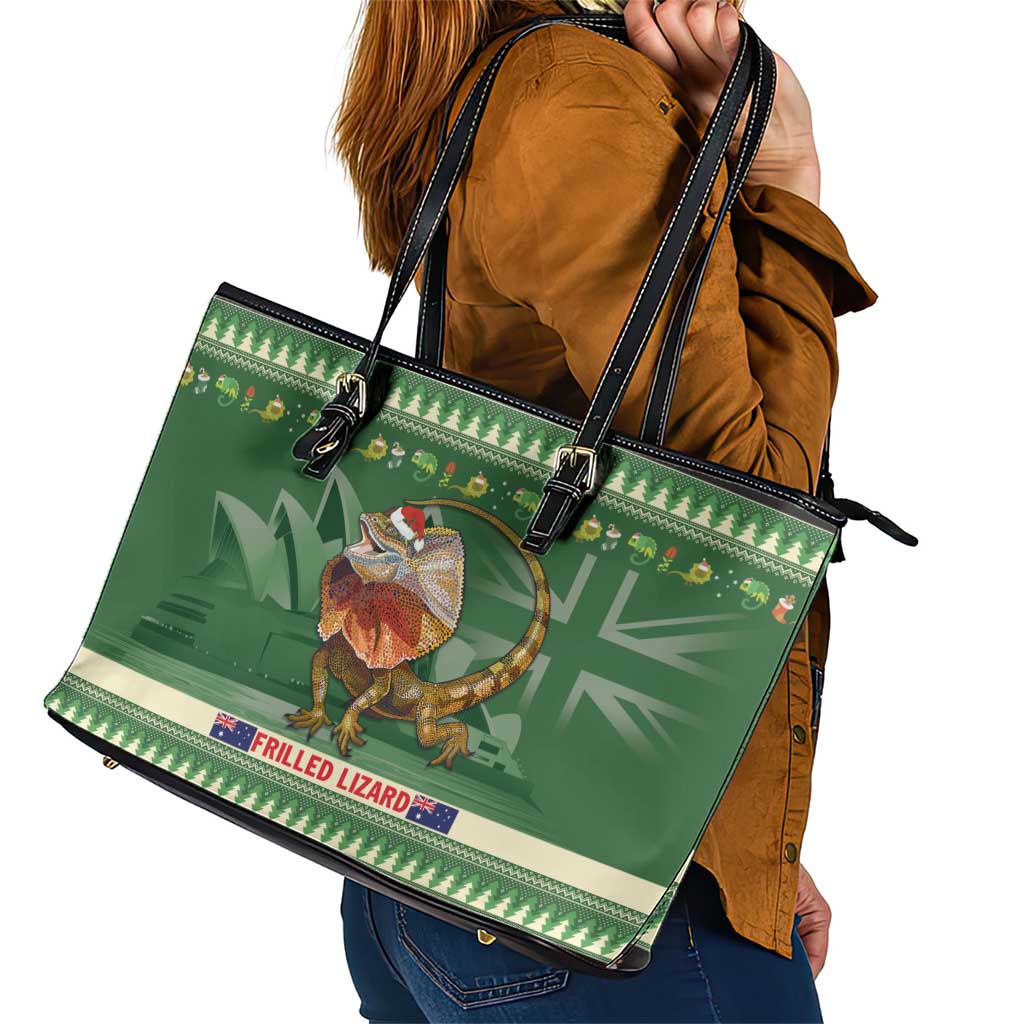 Aussie Frilled Lizard Leather Tote Bag Merry Christmas