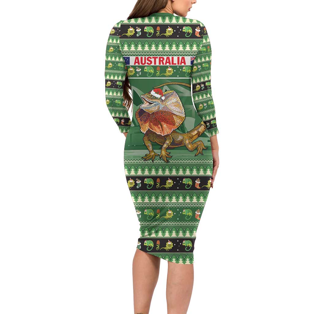 Aussie Frilled Lizard Long Sleeve Bodycon Dress Merry Christmas