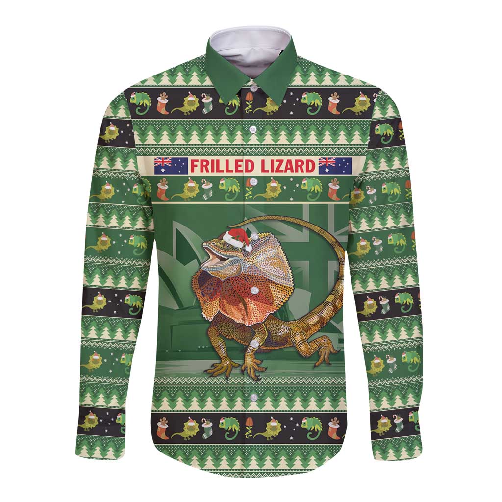 Aussie Frilled Lizard Long Sleeve Button Shirt Merry Christmas