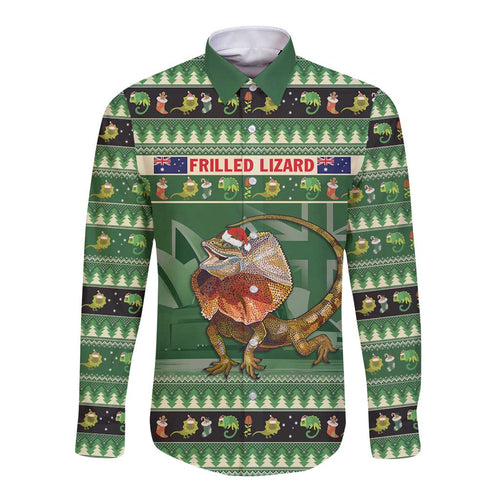 Aussie Frilled Lizard Long Sleeve Button Shirt Merry Christmas