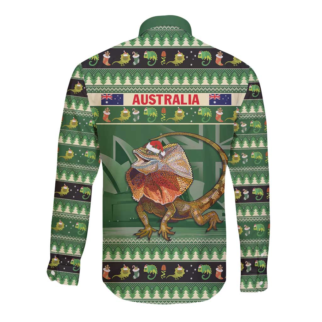 Aussie Frilled Lizard Long Sleeve Button Shirt Merry Christmas