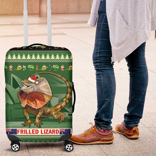 Aussie Frilled Lizard Luggage Cover Merry Christmas