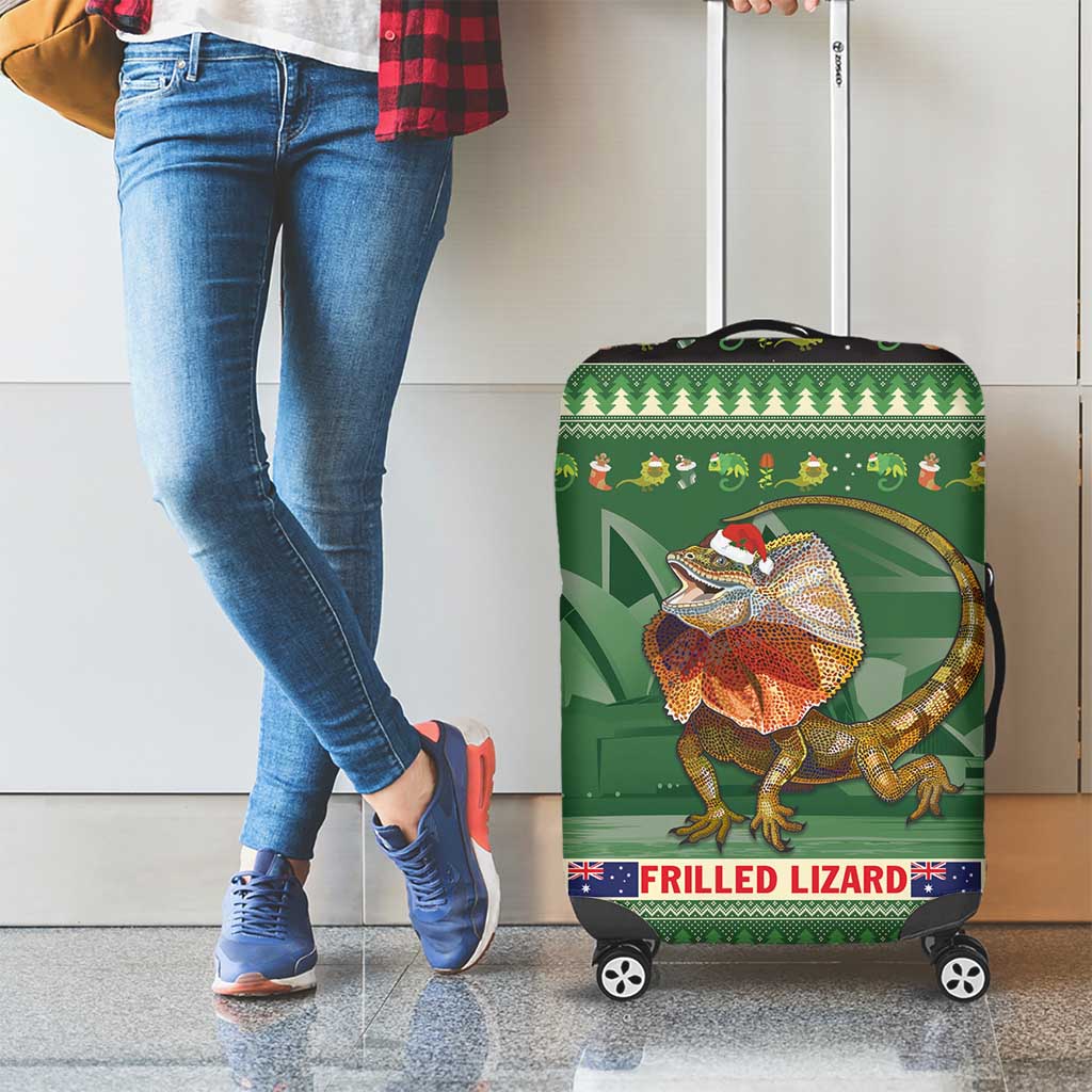 Aussie Frilled Lizard Luggage Cover Merry Christmas