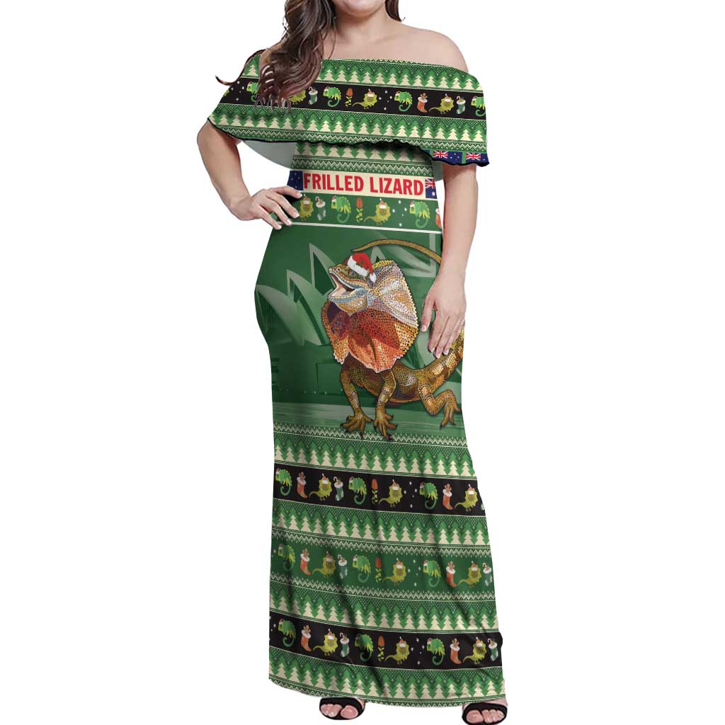 Aussie Frilled Lizard Off Shoulder Maxi Dress Merry Christmas