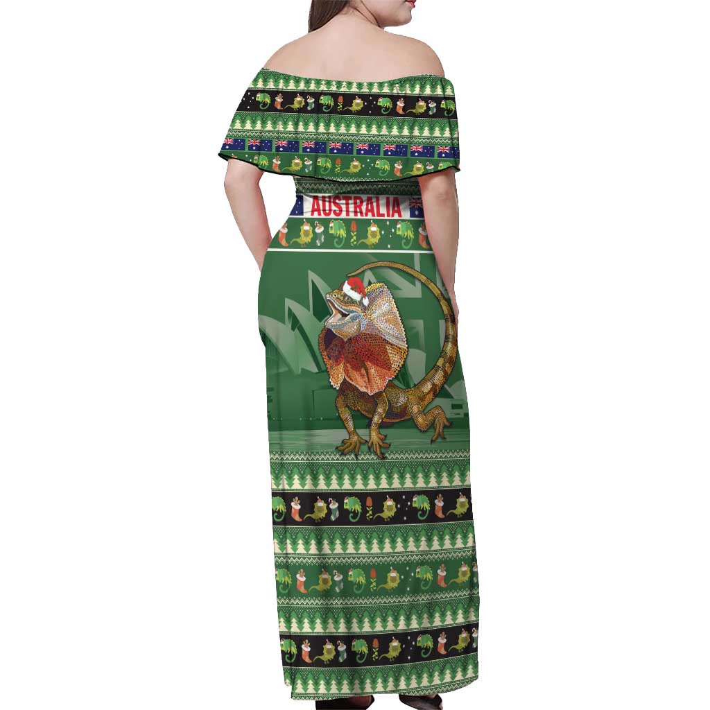 Aussie Frilled Lizard Off Shoulder Maxi Dress Merry Christmas