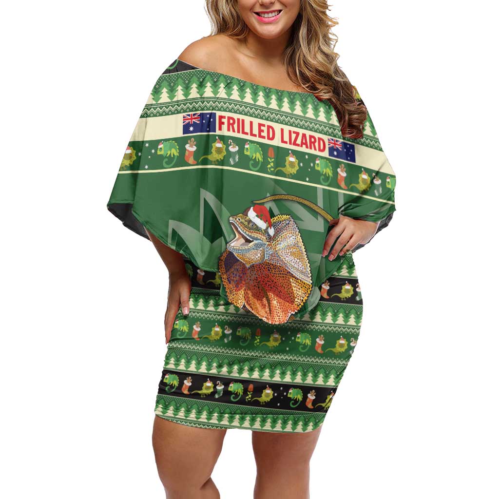 Aussie Frilled Lizard Off Shoulder Short Dress Merry Christmas