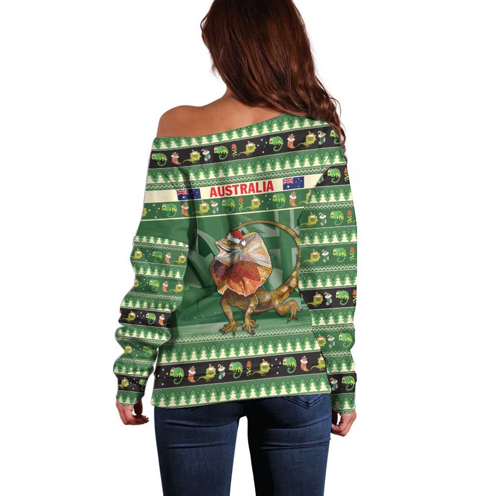 Aussie Frilled Lizard Off Shoulder Sweater Merry Christmas