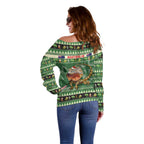 Aussie Frilled Lizard Off Shoulder Sweater Merry Christmas