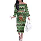 Aussie Frilled Lizard Off The Shoulder Long Sleeve Dress Merry Christmas