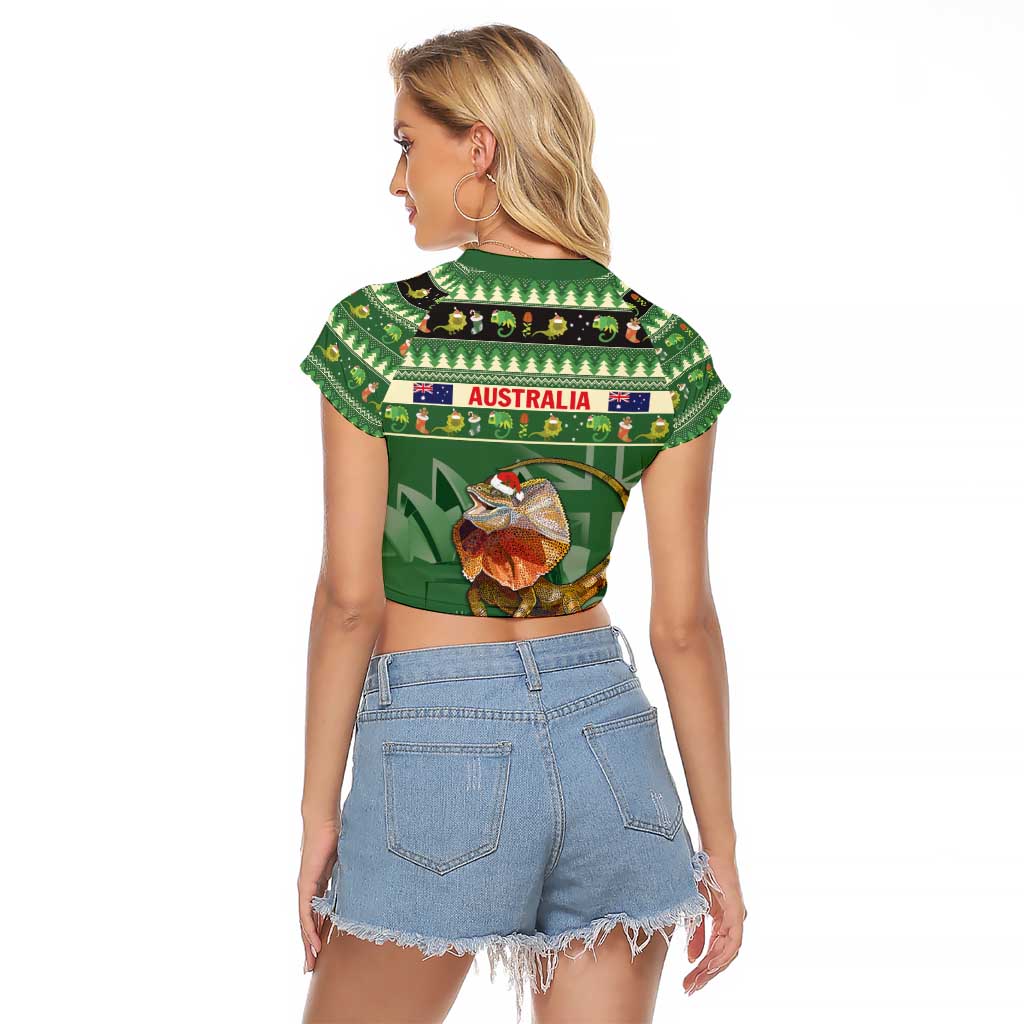 Aussie Frilled Lizard Raglan Cropped T Shirt Merry Christmas
