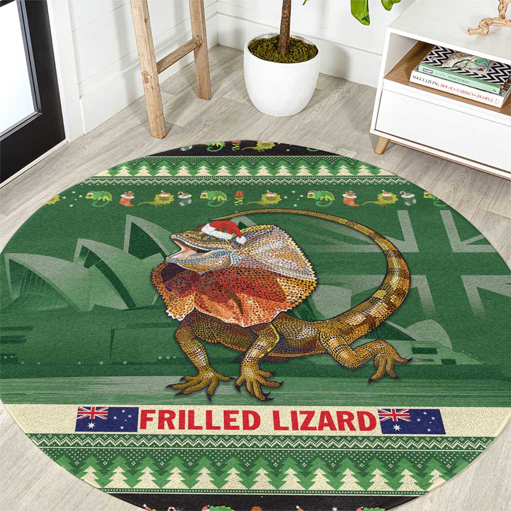 Aussie Frilled Lizard Round Carpet Merry Christmas