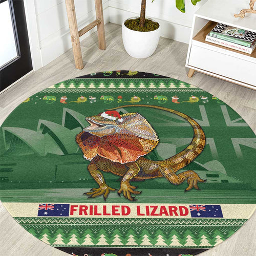 Aussie Frilled Lizard Round Carpet Merry Christmas