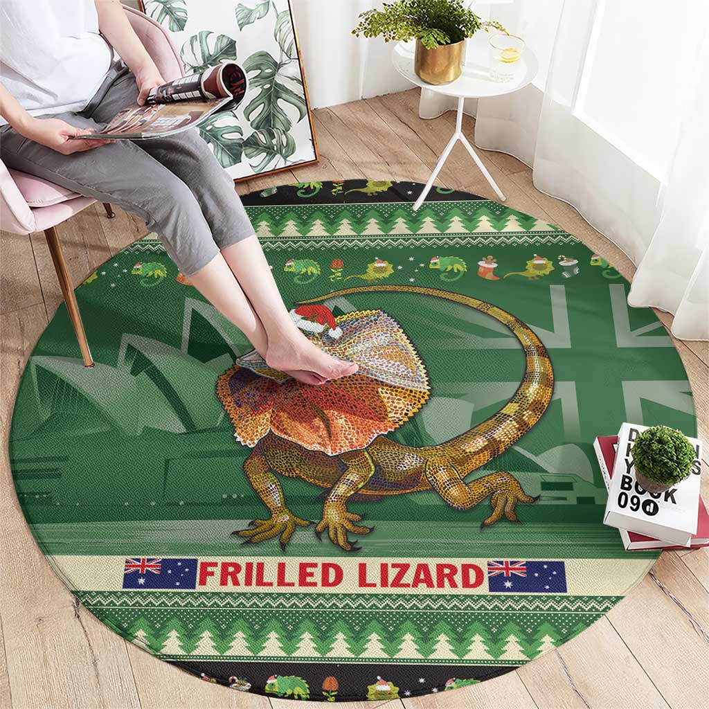 Aussie Frilled Lizard Round Carpet Merry Christmas