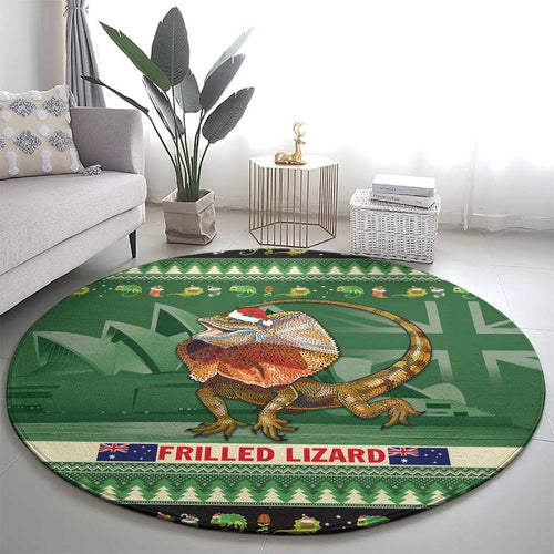 Aussie Frilled Lizard Round Carpet Merry Christmas
