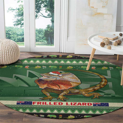 Aussie Frilled Lizard Round Carpet Merry Christmas