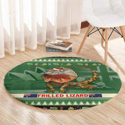 Aussie Frilled Lizard Round Carpet Merry Christmas