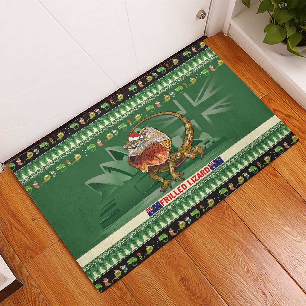 Aussie Frilled Lizard Rubber Doormat Merry Christmas