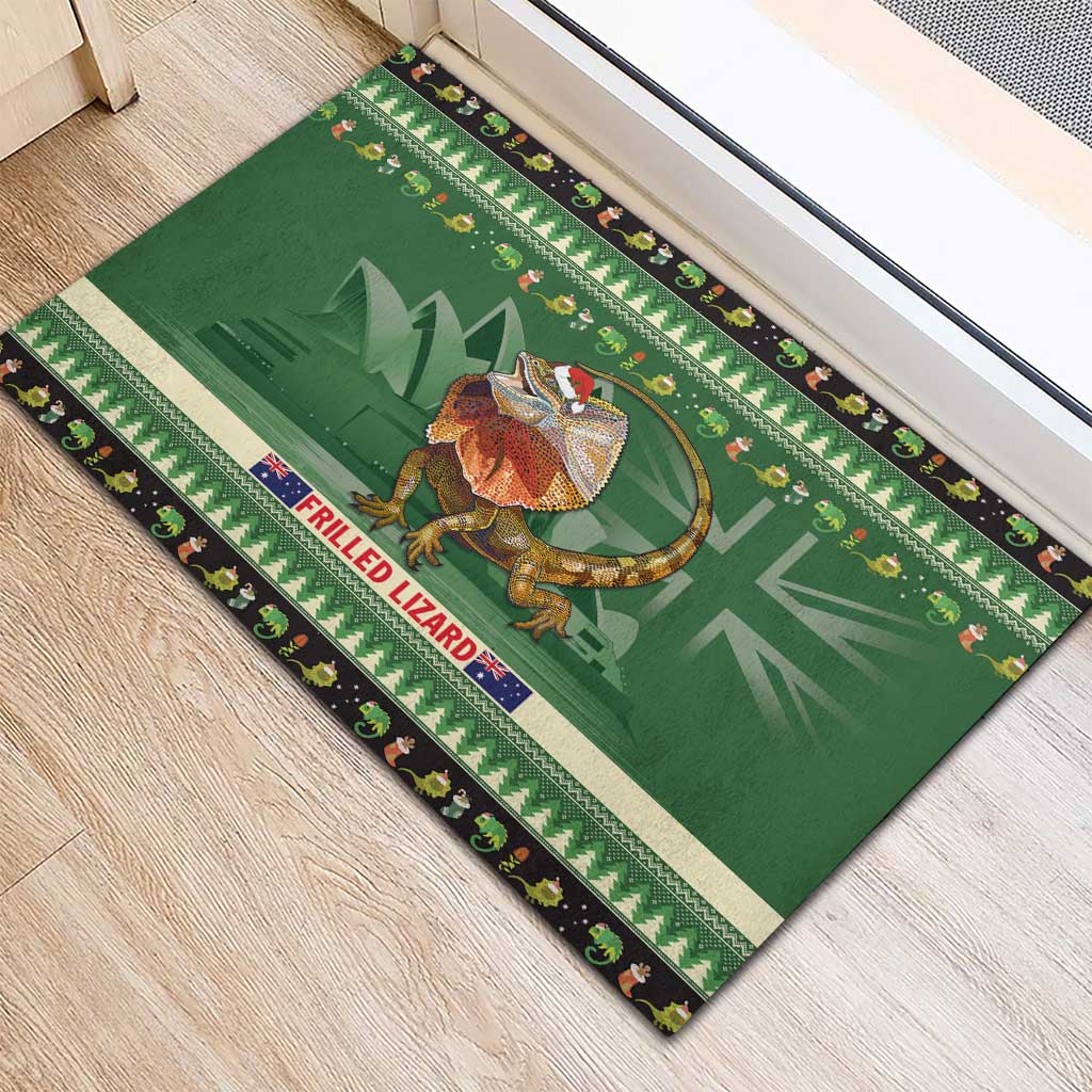 Aussie Frilled Lizard Rubber Doormat Merry Christmas
