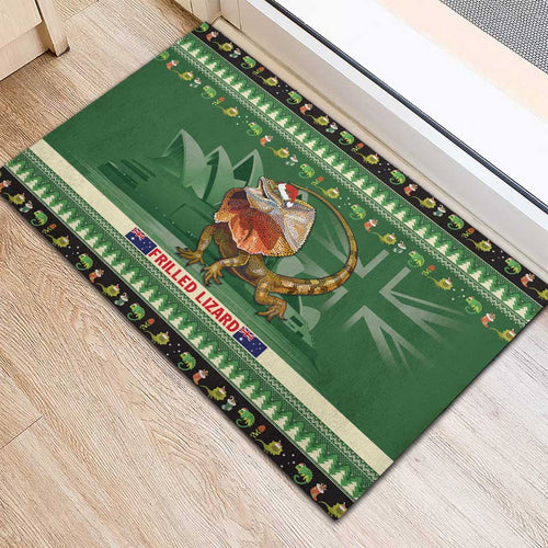 Aussie Frilled Lizard Rubber Doormat Merry Christmas