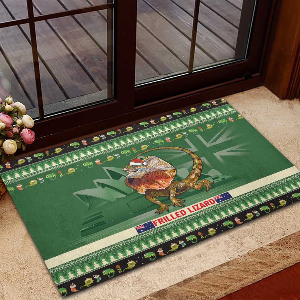 Aussie Frilled Lizard Rubber Doormat Merry Christmas