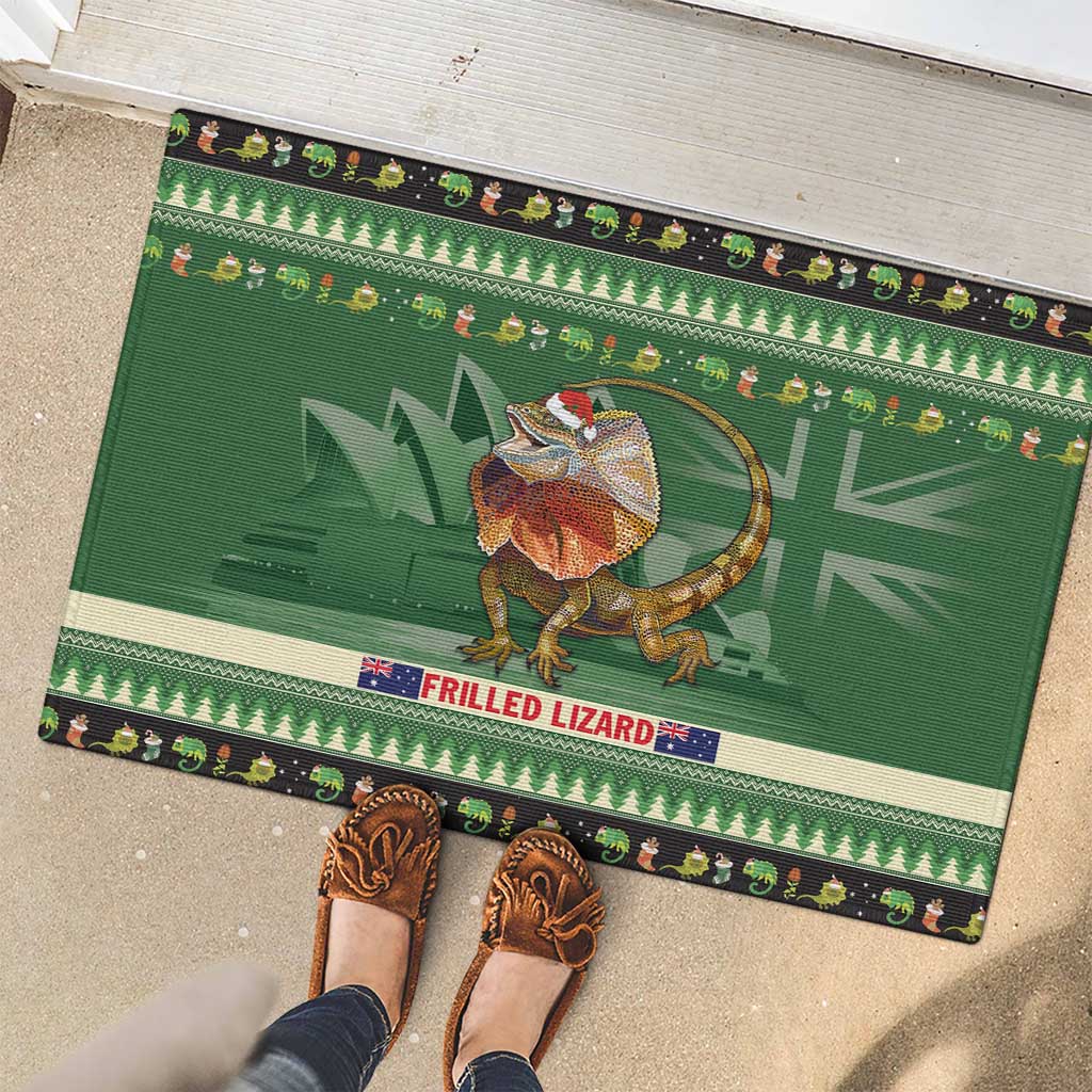 Aussie Frilled Lizard Rubber Doormat Merry Christmas