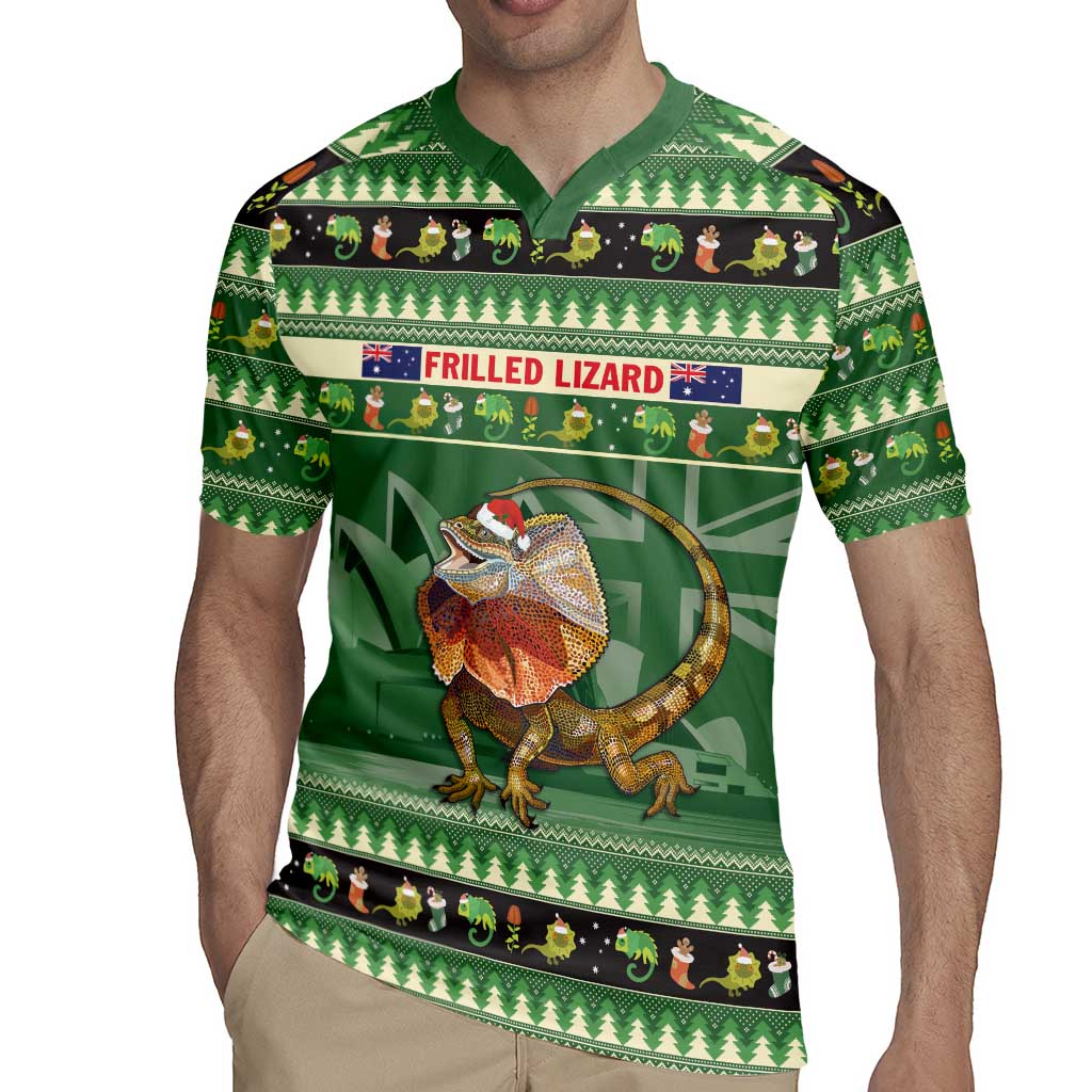 Aussie Frilled Lizard Rugby Jersey Merry Christmas