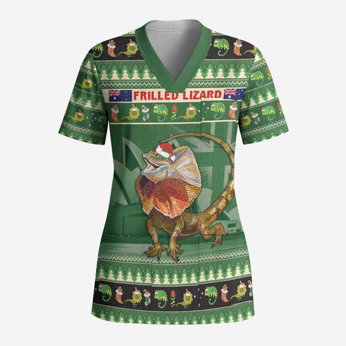 Aussie Frilled Lizard Scrub Top Merry Christmas - Aussie Hoodie