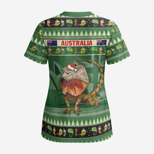 Aussie Frilled Lizard Scrub Top Merry Christmas - Aussie Hoodie