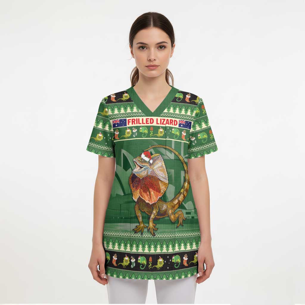 Aussie Frilled Lizard Scrub Top Merry Christmas - Aussie Hoodie