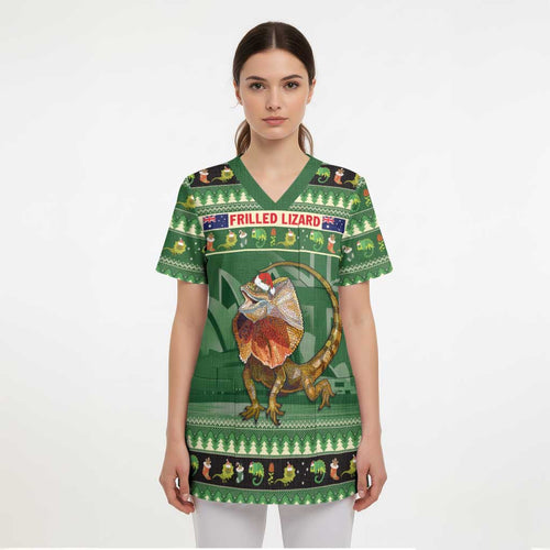 Aussie Frilled Lizard Scrub Top Merry Christmas - Aussie Hoodie