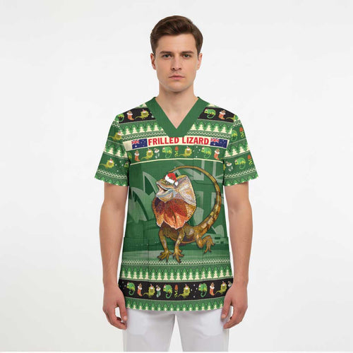 Aussie Frilled Lizard Scrub Top Merry Christmas - Aussie Hoodie