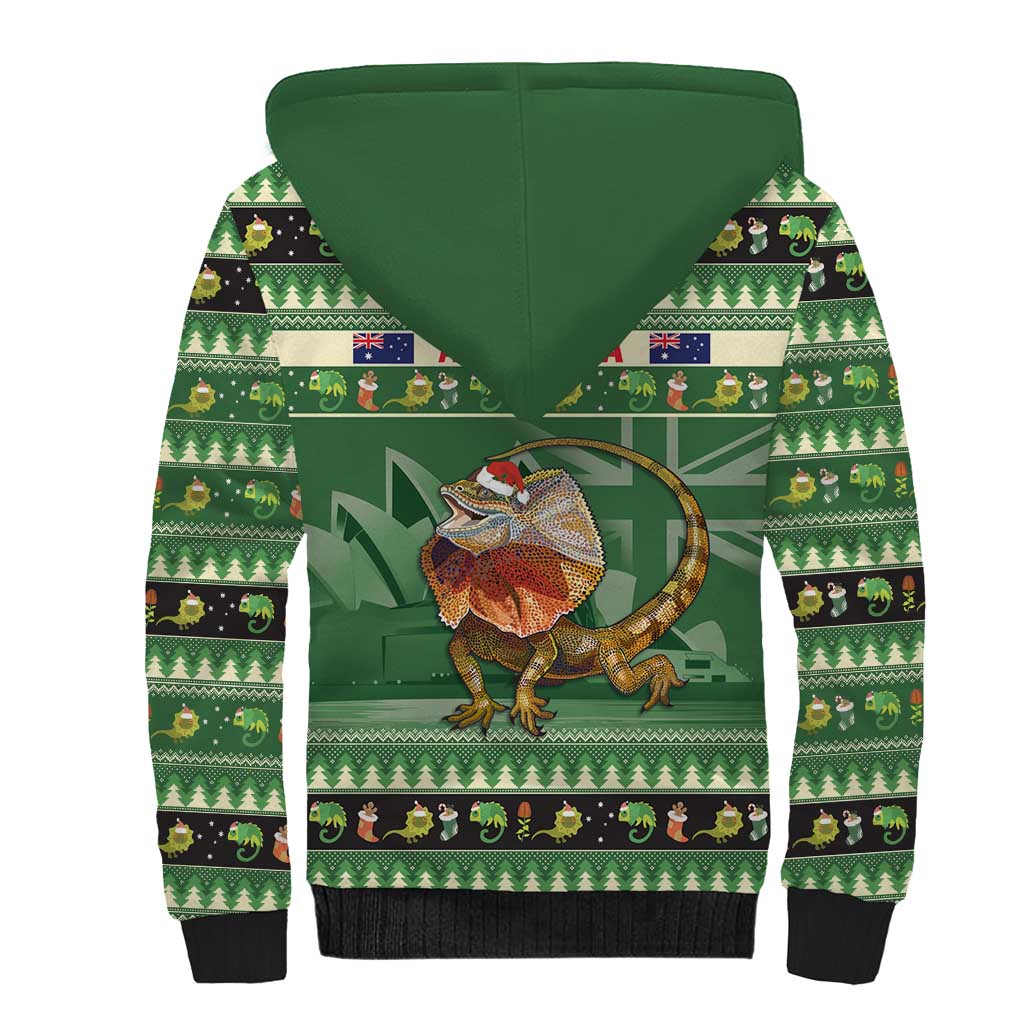Aussie Frilled Lizard Sherpa Hoodie Merry Christmas