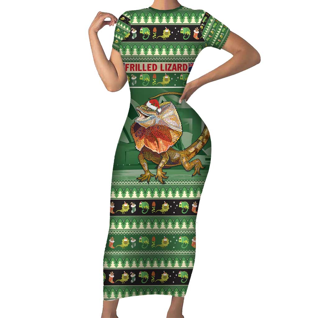 Aussie Frilled Lizard Short Sleeve Bodycon Dress Merry Christmas