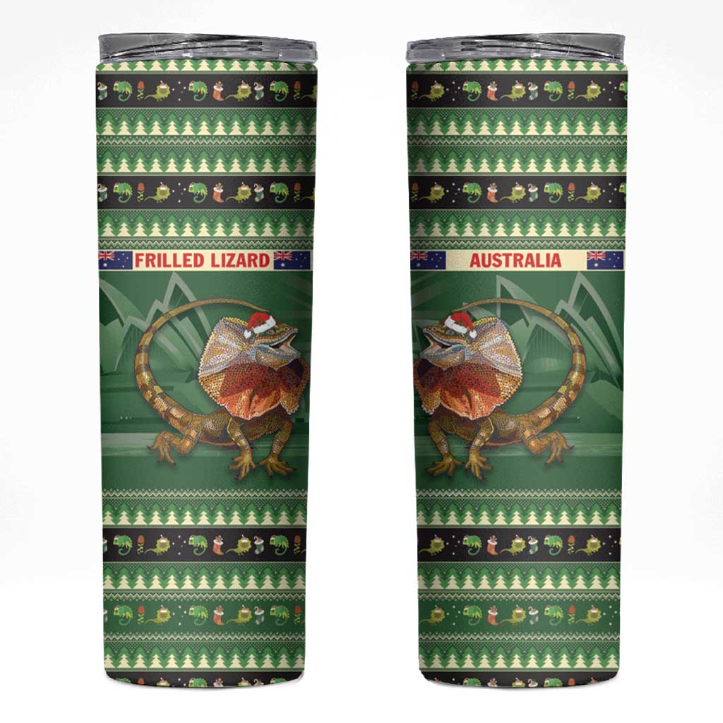 Aussie Frilled Lizard Skinny Tumbler Merry Christmas