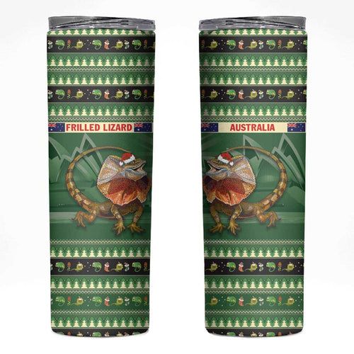 Aussie Frilled Lizard Skinny Tumbler Merry Christmas