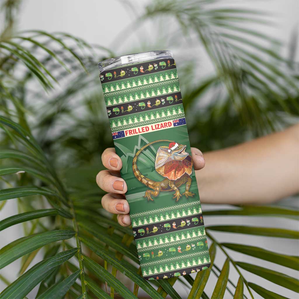 Aussie Frilled Lizard Skinny Tumbler Merry Christmas
