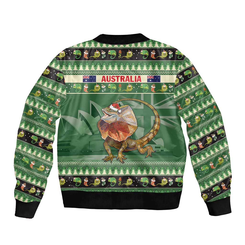 Aussie Frilled Lizard Sleeve Zip Bomber Jacket Merry Christmas