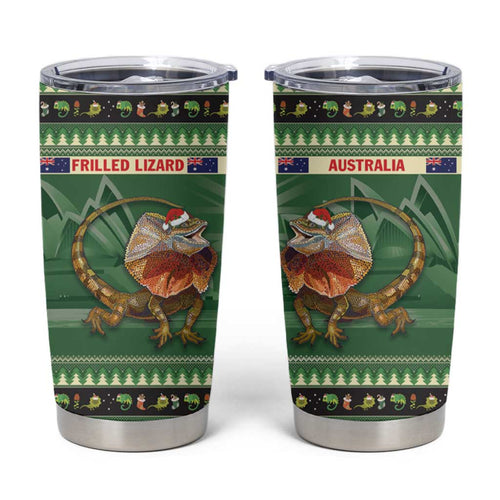 Aussie Frilled Lizard Tumbler Cup Merry Christmas