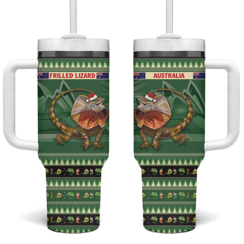 Aussie Frilled Lizard Tumbler With Handle Merry Christmas