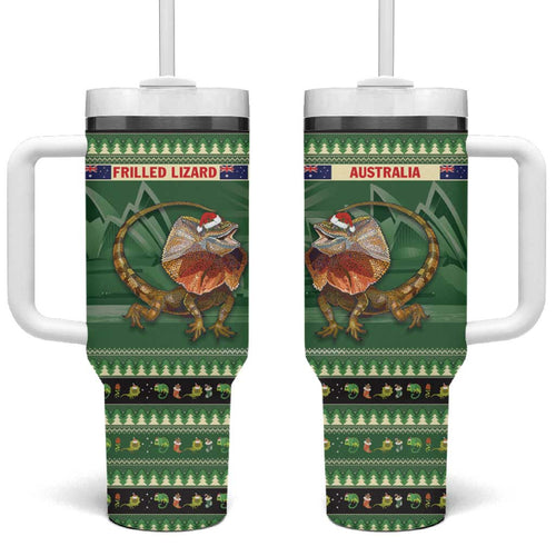 Aussie Frilled Lizard Tumbler With Handle Merry Christmas