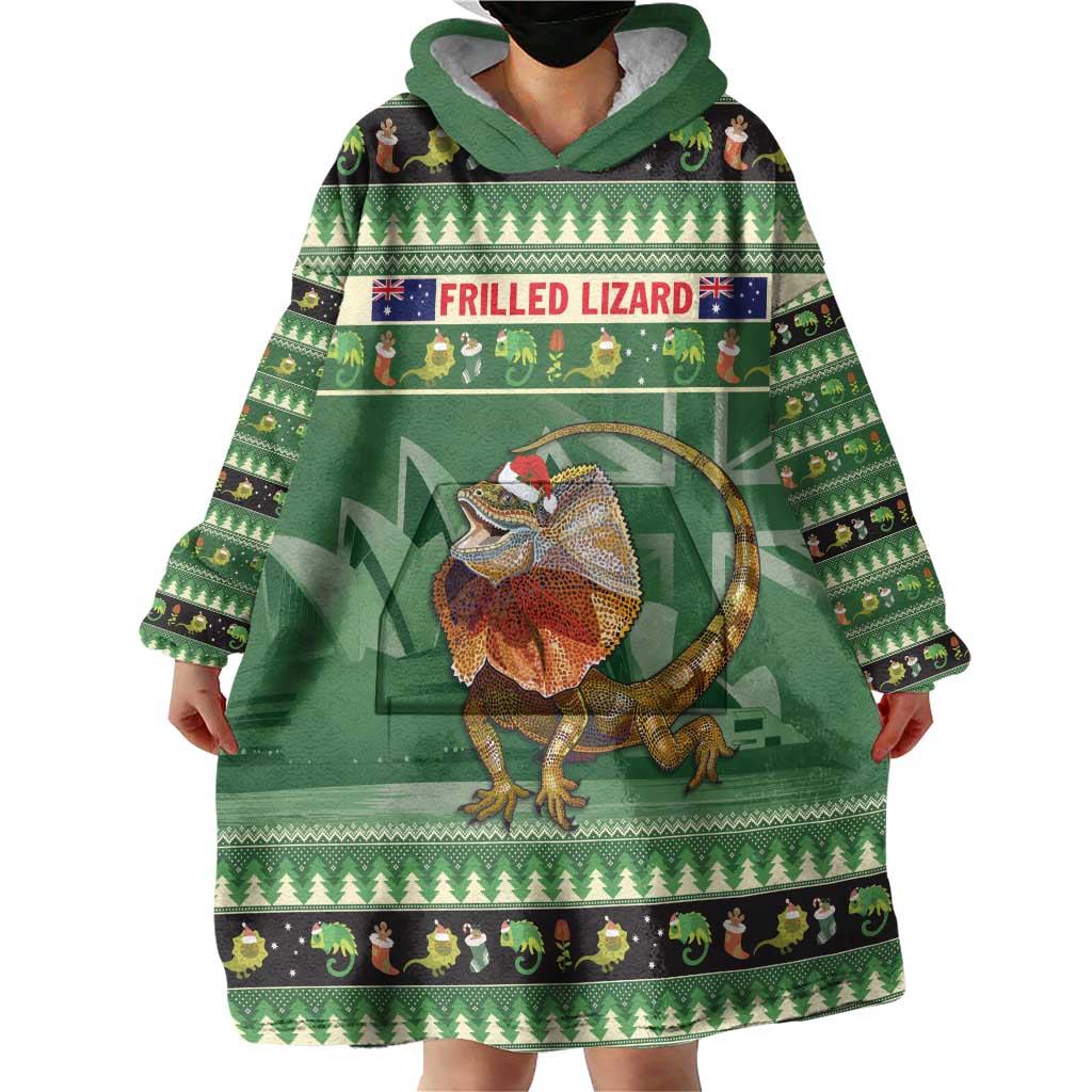 Aussie Frilled Lizard Wearable Blanket Hoodie Merry Christmas