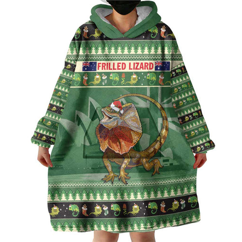 Aussie Frilled Lizard Wearable Blanket Hoodie Merry Christmas