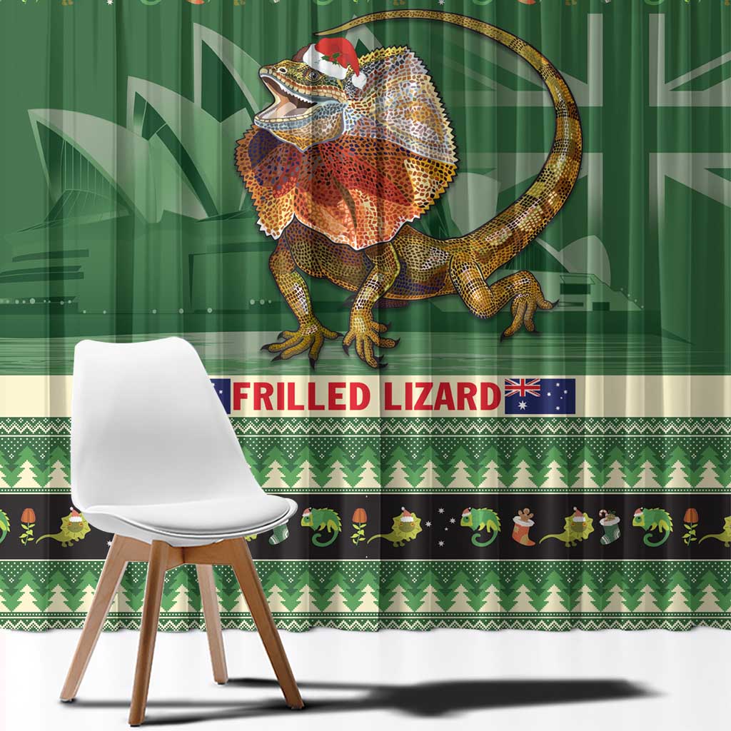 Aussie Frilled Lizard Window Curtain Merry Christmas