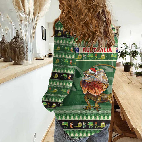 Aussie Frilled Lizard Women Casual Shirt Merry Christmas