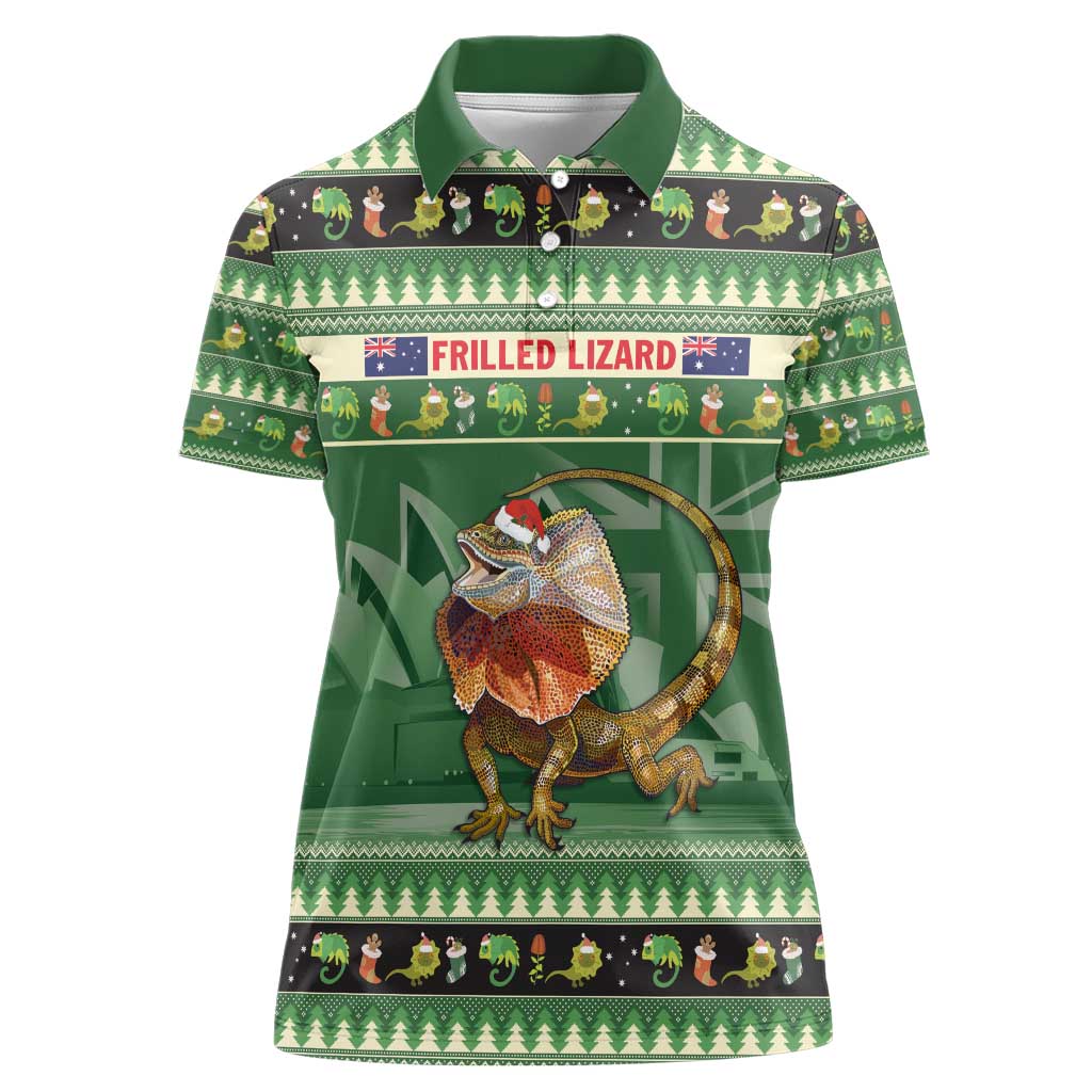 Aussie Frilled Lizard Women Polo Shirt Merry Christmas
