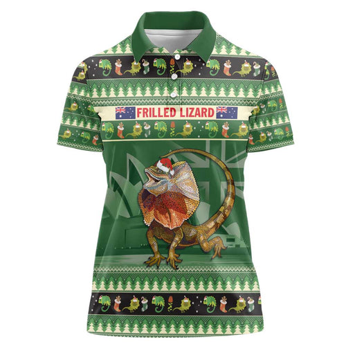 Aussie Frilled Lizard Women Polo Shirt Merry Christmas