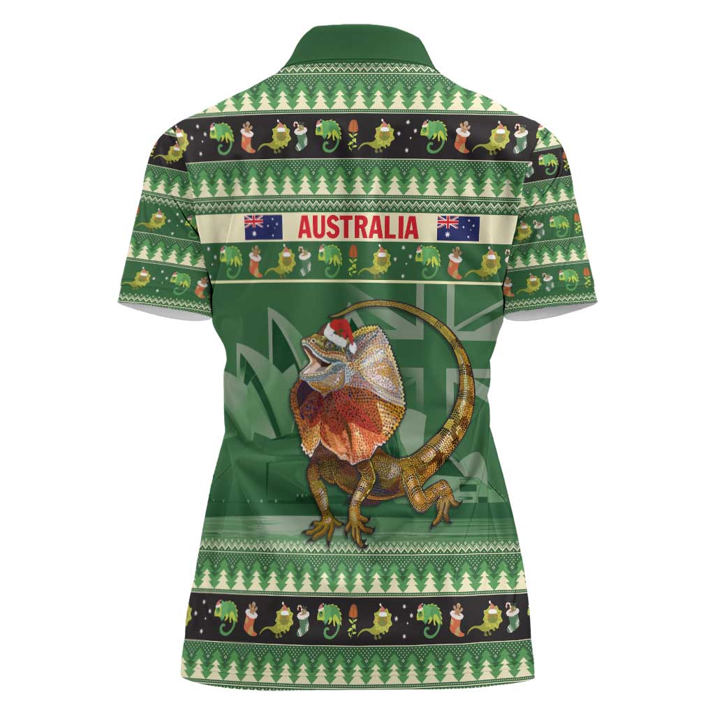 Aussie Frilled Lizard Women Polo Shirt Merry Christmas